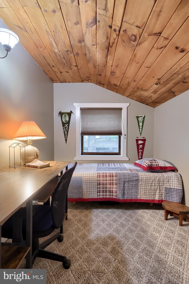 302 6th St, Mount Gretna, PA 17064 - bedroom featuring lofted ceiling, carpet floors, wood ceiling, and a desk
