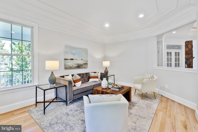 16328 Limestone Ct, Leesburg, VA 20176 - living area featuring crown molding, healthy amount of natural light, baseboards, wood finished floors, and recessed lighting