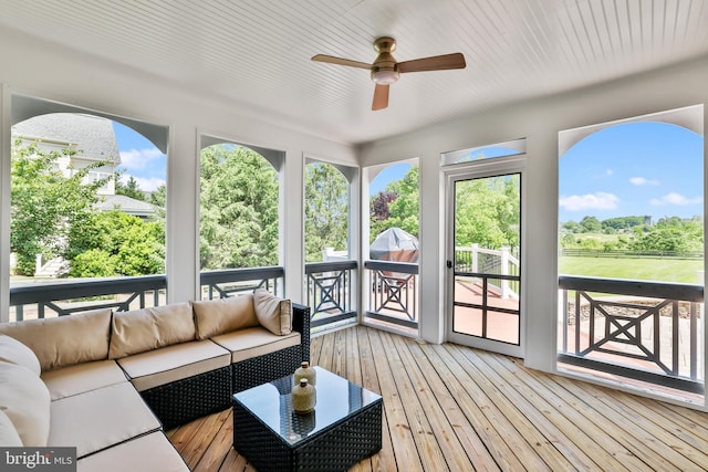 16328 Limestone Ct, Leesburg, VA 20176 - sunroom / solarium with an outdoor living space, a ceiling fan, and plenty of natural light