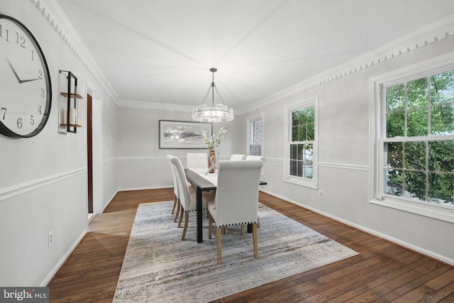 2624 Black Fir Ct, Reston, VA 20191 - dining area featuring healthy amount of natural light, hardwood / wood-style flooring, a chandelier, baseboards, and ornamental molding