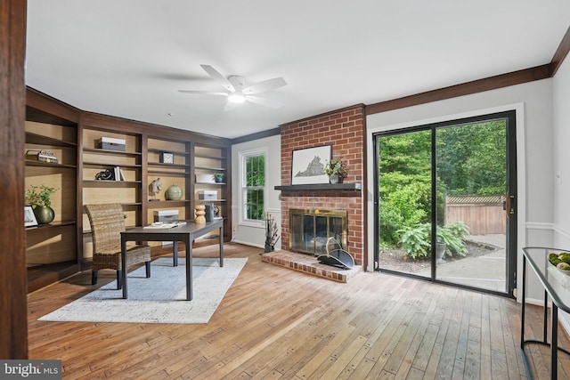 2624 Black Fir Ct, Reston, VA 20191 - office with ceiling fan, healthy amount of natural light, hardwood / wood-style flooring, and a fireplace