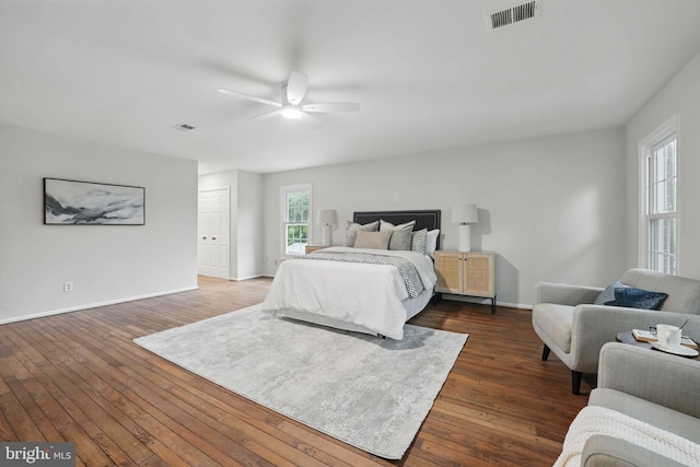 2624 Black Fir Ct, Reston, VA 20191 - bedroom featuring dark wood-style flooring, baseboards, and ceiling fan