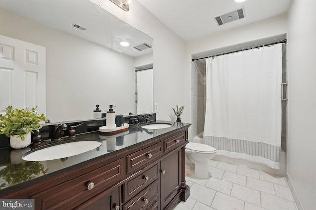 2624 Black Fir Ct, Reston, VA 20191 - full bathroom with double vanity, toilet, and shower / bath combination with curtain