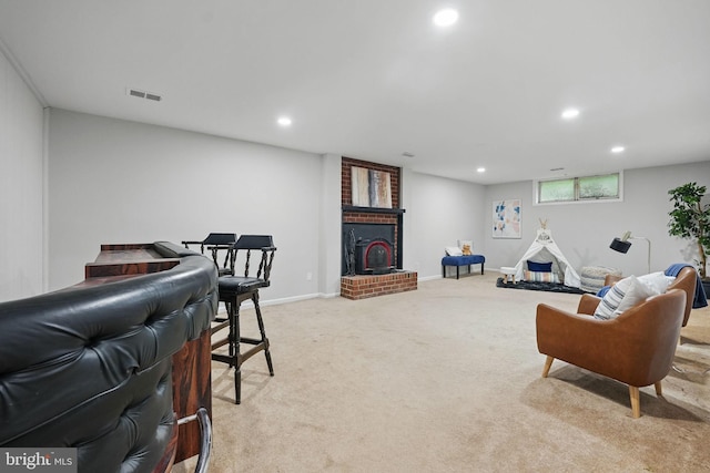 2624 Black Fir Ct, Reston, VA 20191 - living area featuring recessed lighting, light colored carpet, a fireplace, and baseboards