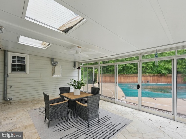2624 Black Fir Ct, Reston, VA 20191 - sunroom featuring a skylight, plenty of natural light, and a ceiling fan