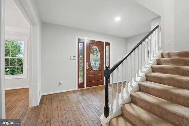 2624 Black Fir Ct, Reston, VA 20191 - foyer featuring baseboards, stairs, hardwood / wood-style floors, and recessed lighting