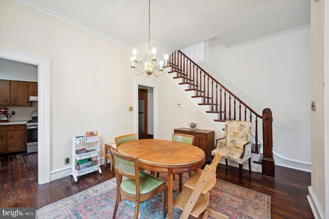 2347 E Norris St, Philadelphia, PA 19125 - dining room featuring a chandelier, dark wood-style floors, stairway, ornamental molding, and baseboards