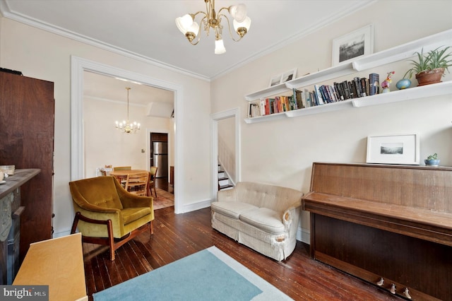 2347 E Norris St, Philadelphia, PA 19125 - sitting room with a chandelier, hardwood / wood-style flooring, ornamental molding, stairs, and baseboards