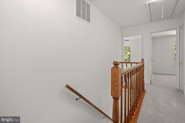 9439 Fens Holw, Laurel, MD 20723 - hall featuring an upstairs landing, attic access, carpet flooring, and plenty of natural light