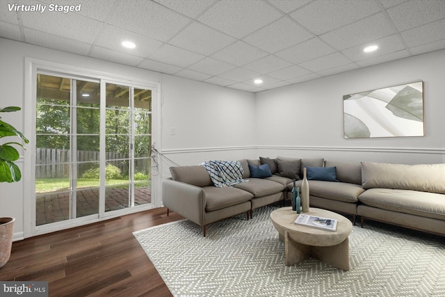 9439 Fens Holw, Laurel, MD 20723 - living room featuring wood finished floors, a paneled ceiling, and recessed lighting
