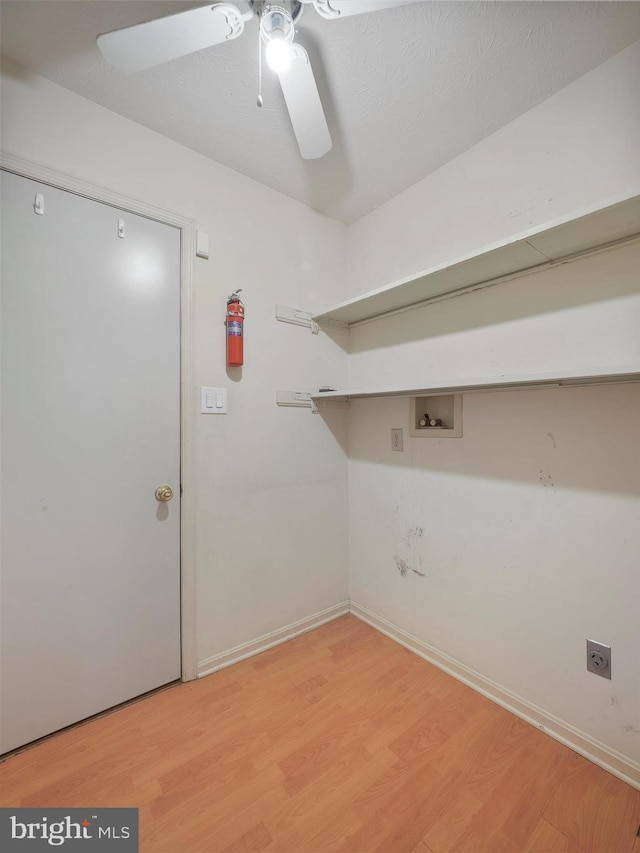 14754 Sherwood Dr, Greencastle, PA 17225 - washroom featuring hookup for a washing machine, light wood-style flooring, ceiling fan, and baseboards