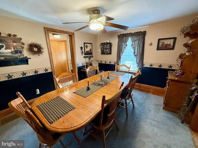 239 S Allison St, Greencastle, PA 17225 - dining space featuring a ceiling fan and carpet flooring