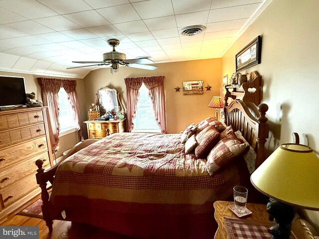 239 S Allison St, Greencastle, PA 17225 - bedroom featuring multiple windows, wood finished floors, and ceiling fan
