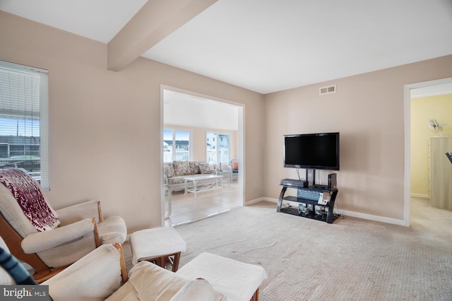 13 Lake Superior, Little Egg Harbor Twp, NJ 08087 - carpeted living area with baseboards and beamed ceiling