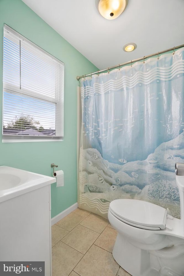 13 Lake Superior, Little Egg Harbor Twp, NJ 08087 - full bathroom featuring tile patterned flooring, toilet, vanity, baseboards, and curtained shower