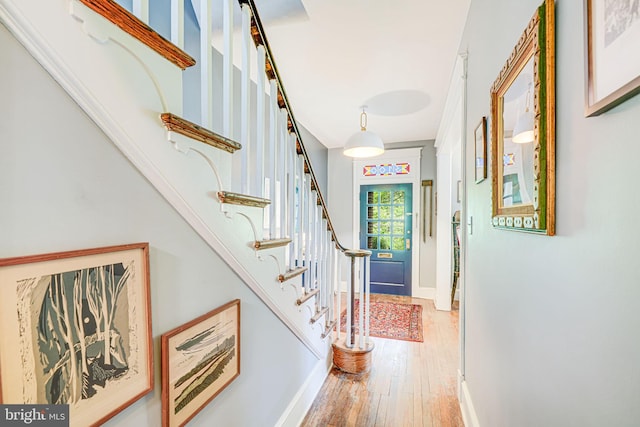 3100 Rodman St NW, Washington, DC 20008 - foyer entrance featuring wood finished floors, stairs, and baseboards