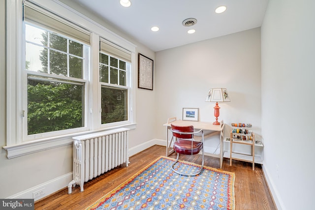 3100 Rodman St NW, Washington, DC 20008 - office with radiator, hardwood / wood-style floors, baseboards, and recessed lighting