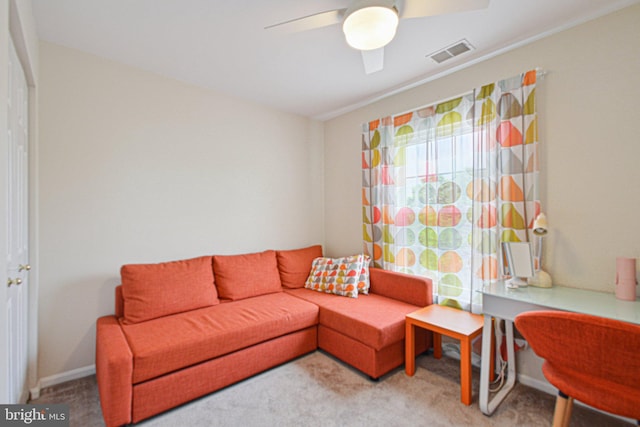13146 Diamond Hill Dr, Germantown, MD 20874 - carpeted living room featuring ceiling fan