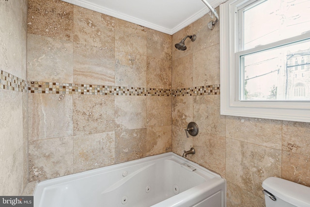 20 N Richardson Ave, Lansdale, PA 19446 - full bath with a combined bath / shower with jetted tub, toilet, crown molding, healthy amount of natural light, and tile walls