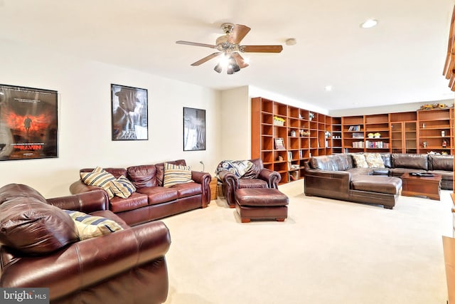 7951 Kelly Ann Ct, Fairfax Station, VA 22039 - carpeted living room featuring a ceiling fan and recessed lighting
