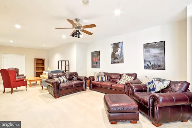 7951 Kelly Ann Ct, Fairfax Station, VA 22039 - living area with carpet, recessed lighting, a ceiling fan, and built in shelves