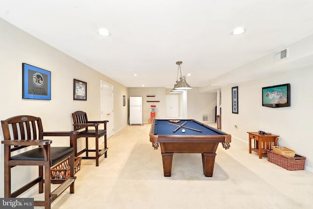 7951 Kelly Ann Ct, Fairfax Station, VA 22039 - playroom featuring light carpet, baseboards, recessed lighting, and billiards table