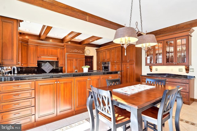 7951 Kelly Ann Ct, Fairfax Station, VA 22039 - dining area with light tile patterned floors, beamed ceiling, inlaid floor details, and recessed lighting
