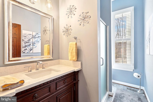 7951 Kelly Ann Ct, Fairfax Station, VA 22039 - bathroom featuring vanity, baseboards, and a shower stall