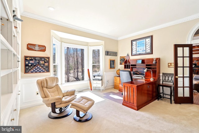 7951 Kelly Ann Ct, Fairfax Station, VA 22039 - carpeted home office featuring crown molding and a decorative wall