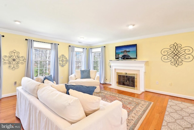 7951 Kelly Ann Ct, Fairfax Station, VA 22039 - living area with wood finished floors, plenty of natural light, ornamental molding, a glass covered fireplace, and baseboards