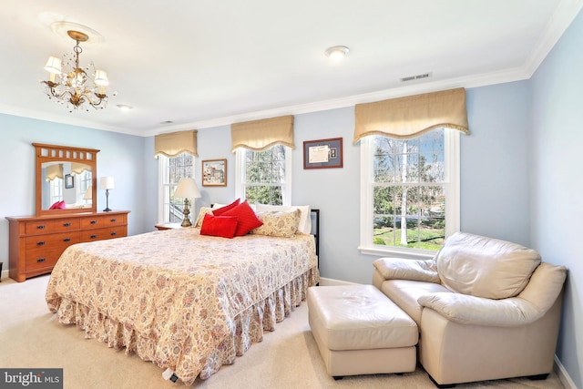 7951 Kelly Ann Ct, Fairfax Station, VA 22039 - bedroom featuring a chandelier, crown molding, carpet floors, and baseboards