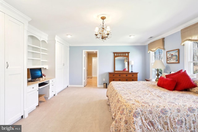 7951 Kelly Ann Ct, Fairfax Station, VA 22039 - bedroom with light carpet, a chandelier, crown molding, and baseboards