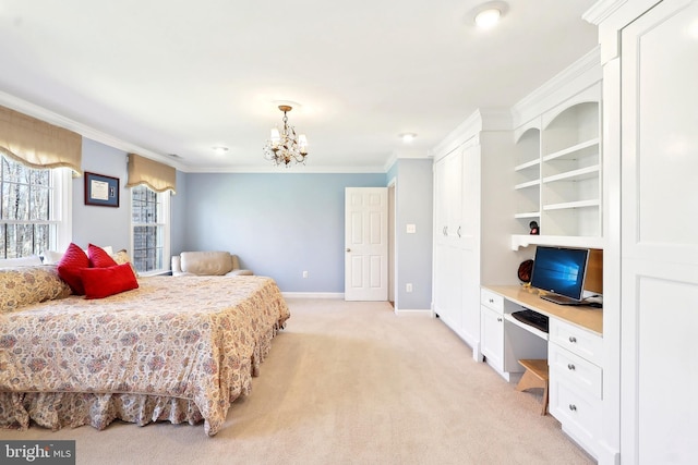 7951 Kelly Ann Ct, Fairfax Station, VA 22039 - bedroom featuring light colored carpet, crown molding, a chandelier, and baseboards