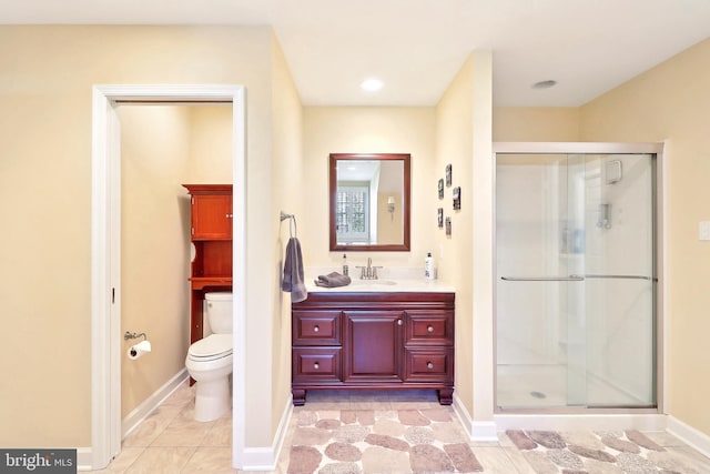 7951 Kelly Ann Ct, Fairfax Station, VA 22039 - bathroom featuring toilet, a stall shower, vanity, and baseboards