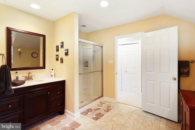 7951 Kelly Ann Ct, Fairfax Station, VA 22039 - full bath with vanity, a stall shower, tile patterned floors, and recessed lighting
