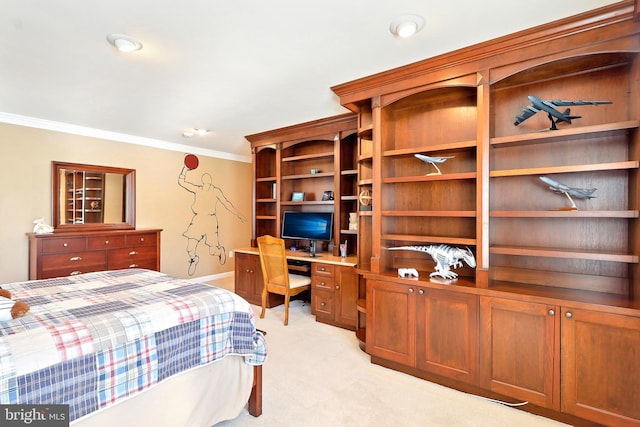 7951 Kelly Ann Ct, Fairfax Station, VA 22039 - bedroom with ornamental molding, light colored carpet, and a desk