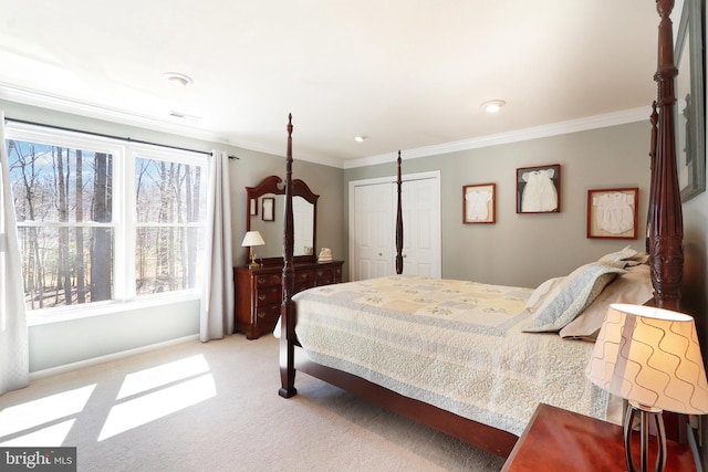 7951 Kelly Ann Ct, Fairfax Station, VA 22039 - bedroom with crown molding, light carpet, baseboards, and a closet