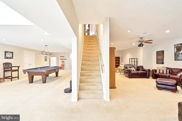 7951 Kelly Ann Ct, Fairfax Station, VA 22039 - staircase with carpet floors, recessed lighting, and billiards