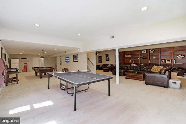 7951 Kelly Ann Ct, Fairfax Station, VA 22039 - playroom featuring light colored carpet, billiards table, and recessed lighting