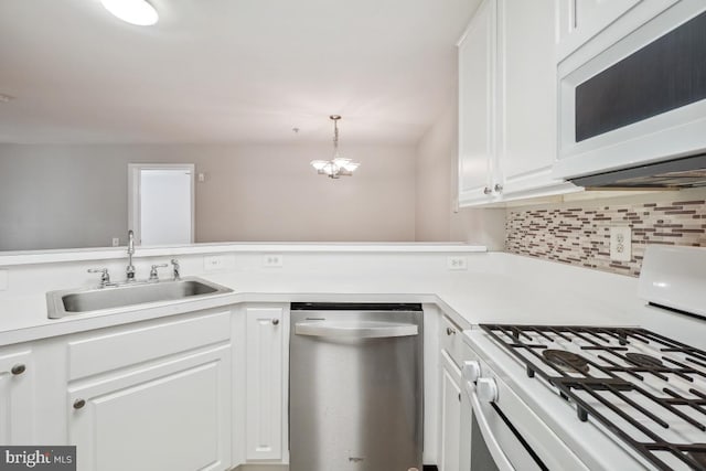 18707 Sparkling Water Dr Unit 3, Germantown, MD 20874 - kitchen with white appliances, a sink, light countertops, decorative backsplash, and white cabinetry