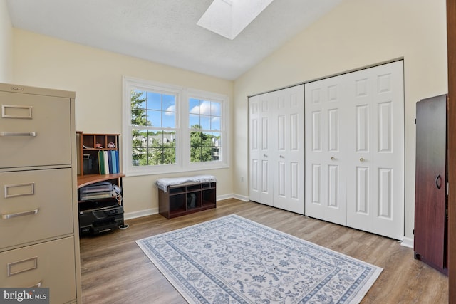 12213 Eagles Nest Ct Unit M, Germantown, MD 20874 - sitting room featuring a skylight, lofted ceiling, wood finished floors, and baseboards
