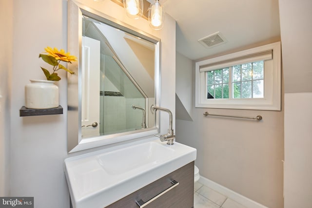 6823 Donahue Ct, Falls Church, VA 22042 - full bathroom featuring toilet, vanity, tiled shower, baseboards, and marble look tile flooring