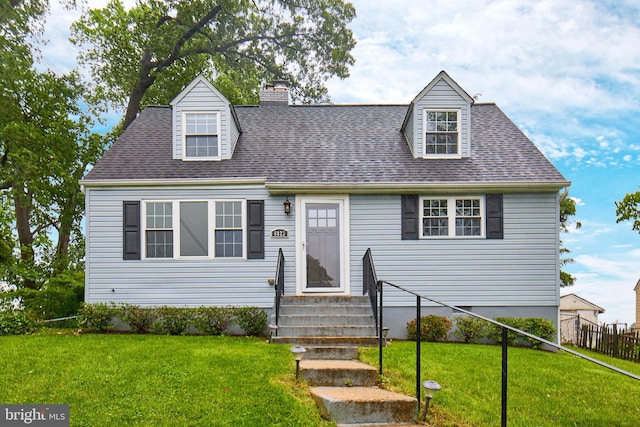 6823 Donahue Ct, Falls Church, VA 22042 - cape cod home with entry steps, a chimney, and roof with shingles
