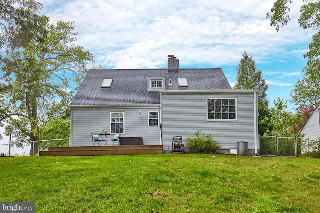 6823 Donahue Ct, Falls Church, VA 22042 - back of house with a chimney, a wooden deck, and a shingled roof