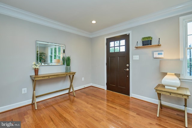 6823 Donahue Ct, Falls Church, VA 22042 - entrance foyer with crown molding, baseboards, wood finished floors, and recessed lighting