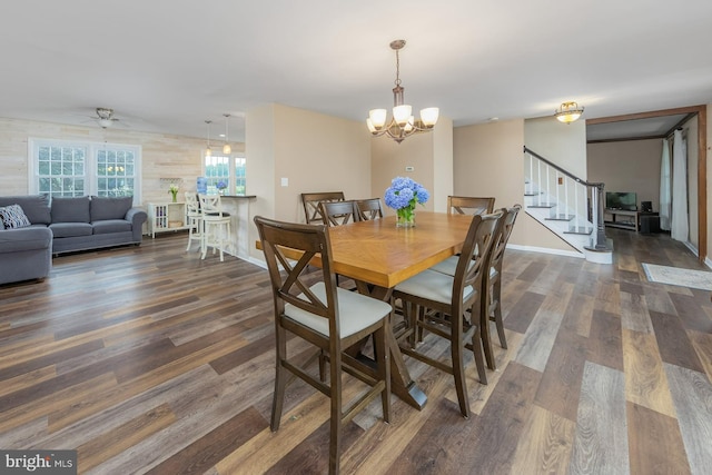 347 Paulsboro Rd, Woolwich Twp, NJ 08085 - dining room with a chandelier, wood finished floors, stairway, and ceiling fan