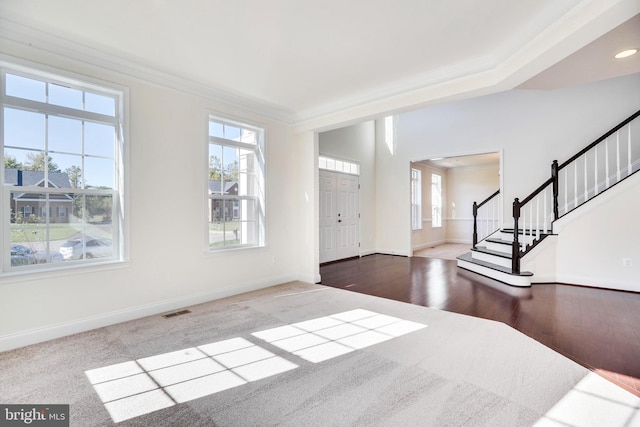 15491 Barnesville Rd, Boyds, MD 20841 - entrance foyer with crown molding, stairs, baseboards, and wood finished floors