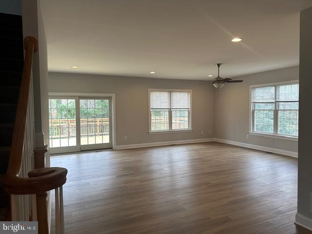 27 Kleis Rd, Severna Park, MD 21146 - unfurnished room featuring baseboards, recessed lighting, dark wood-style floors, and a ceiling fan