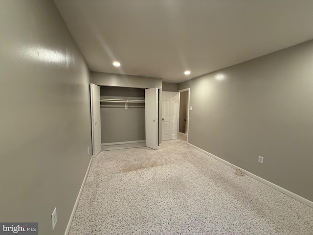 9200 Bridle Path Ln Unit E, Laurel, MD 20723 - unfurnished bedroom with recessed lighting, a closet, baseboards, and speckled floor