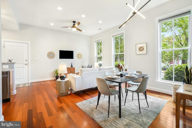 531 T St NW Unit 101, Washington, DC 20001 - dining room with recessed lighting, wood-type flooring, baseboards, and a ceiling fan